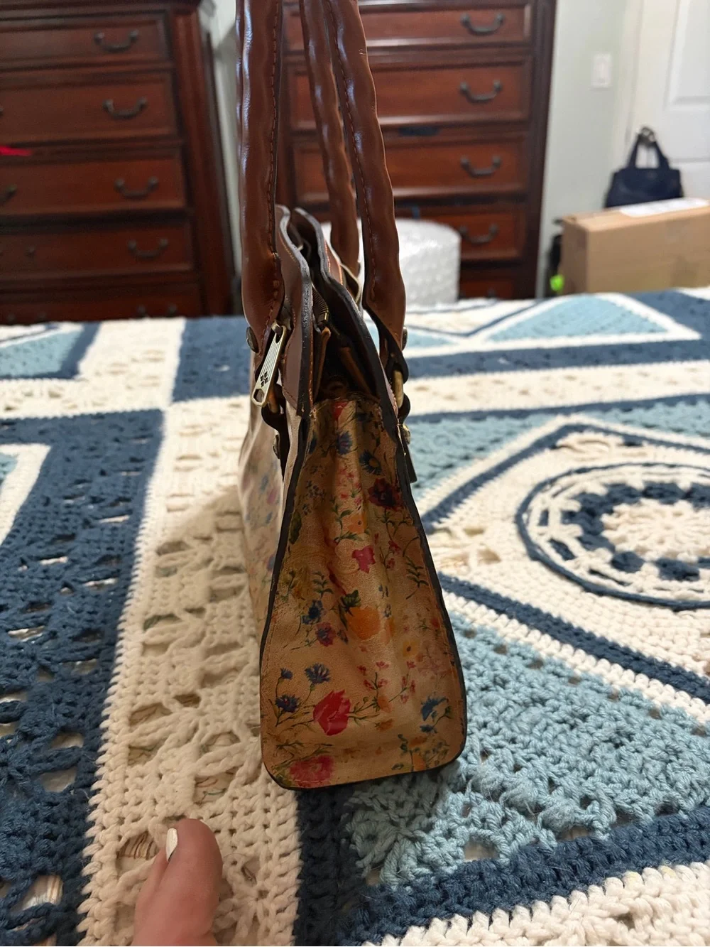 Patricia Nash Tan Floral Hobo with Brown Trim